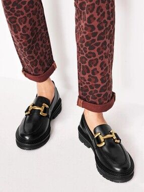 Boden Iris Snaffle Chunky Loafers Black Box Leather US 9 EU 39